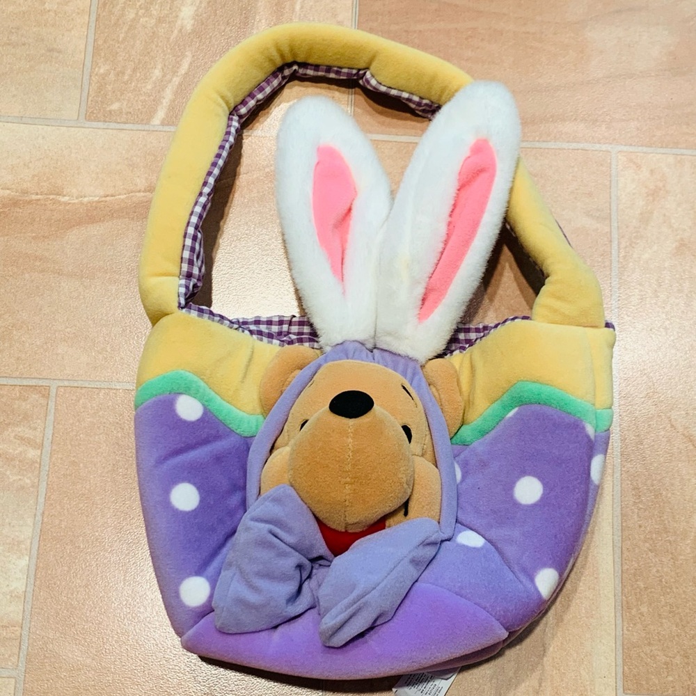 Disney Winnie the Pooh Purple Spring Easter Bunny Rabbit Plush Egg Basket Bag